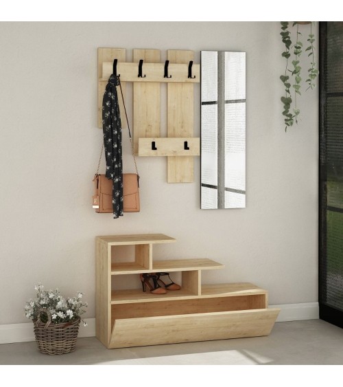 Mobile ingresso Vesty rovere oak con scarpiera e specchio
