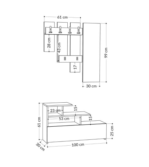 Mobile ingresso Vesty rovere oak con scarpiera e specchio