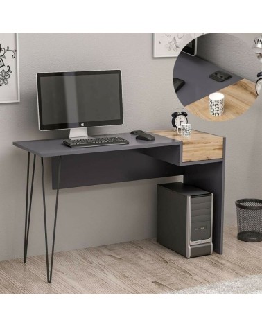 Scrivania Candy antracite noce porte usb 121x45