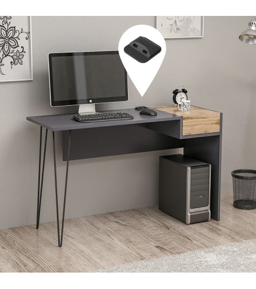 Scrivania Candy antracite noce porte usb 121x45