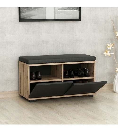 Scarpiera con pouff Dragoshoe noce e nero