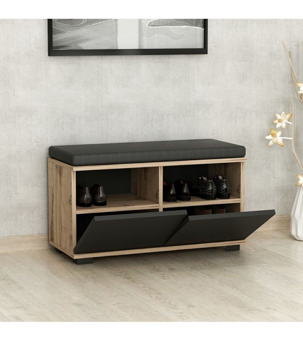Scarpiera con pouff Dragoshoe noce e nero
