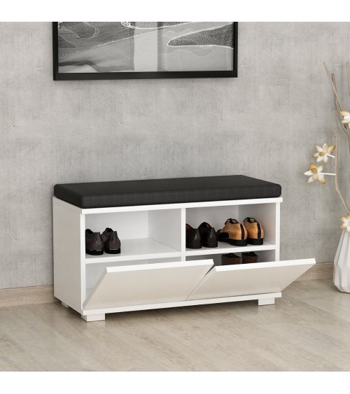 Scarpiera con pouff Dragoshoe bianco nero
