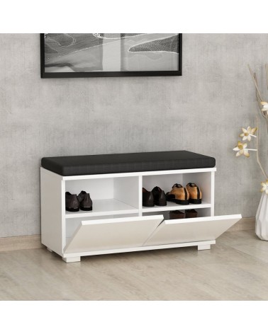 Scarpiera con pouff Dragoshoe bianco nero