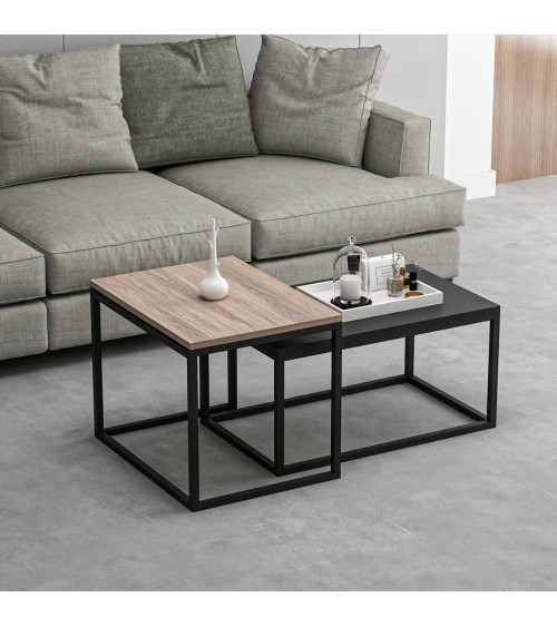 Set tavolini da salotto Leka nero e noce struttura in metallo