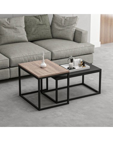 Set tavolini da salotto Leka nero e noce struttura in metallo