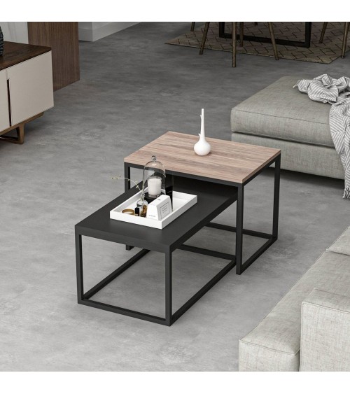 Set tavolini da salotto Leka nero e noce struttura in metallo