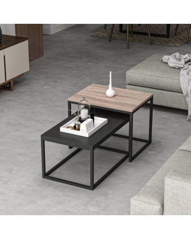 Set tavolini da salotto Leka nero e noce struttura in metallo