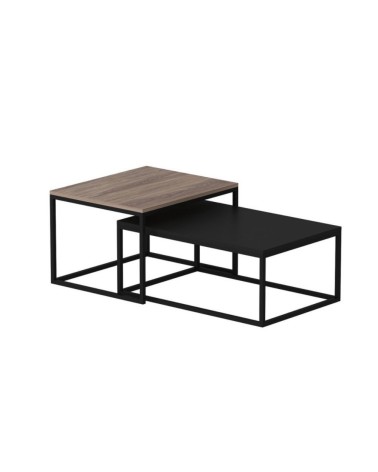 Set tavolini da salotto Leka nero e noce struttura in metallo