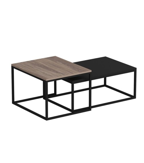 Set tavolini da salotto Leka nero e noce struttura in metallo