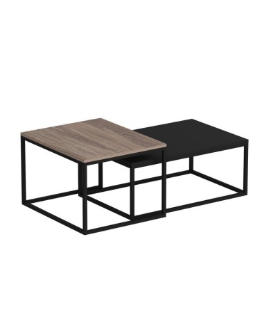 Set tavolini da salotto Leka nero e noce struttura in metallo