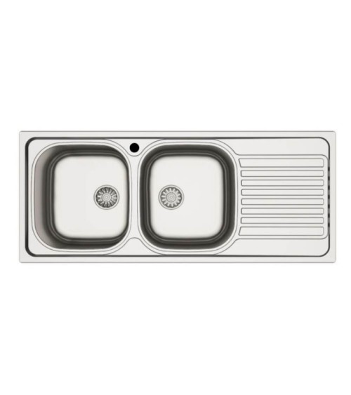 Lavello incasso cucina MP1162DX acciaio116x50 cm due vasche e gocciolatoio destro