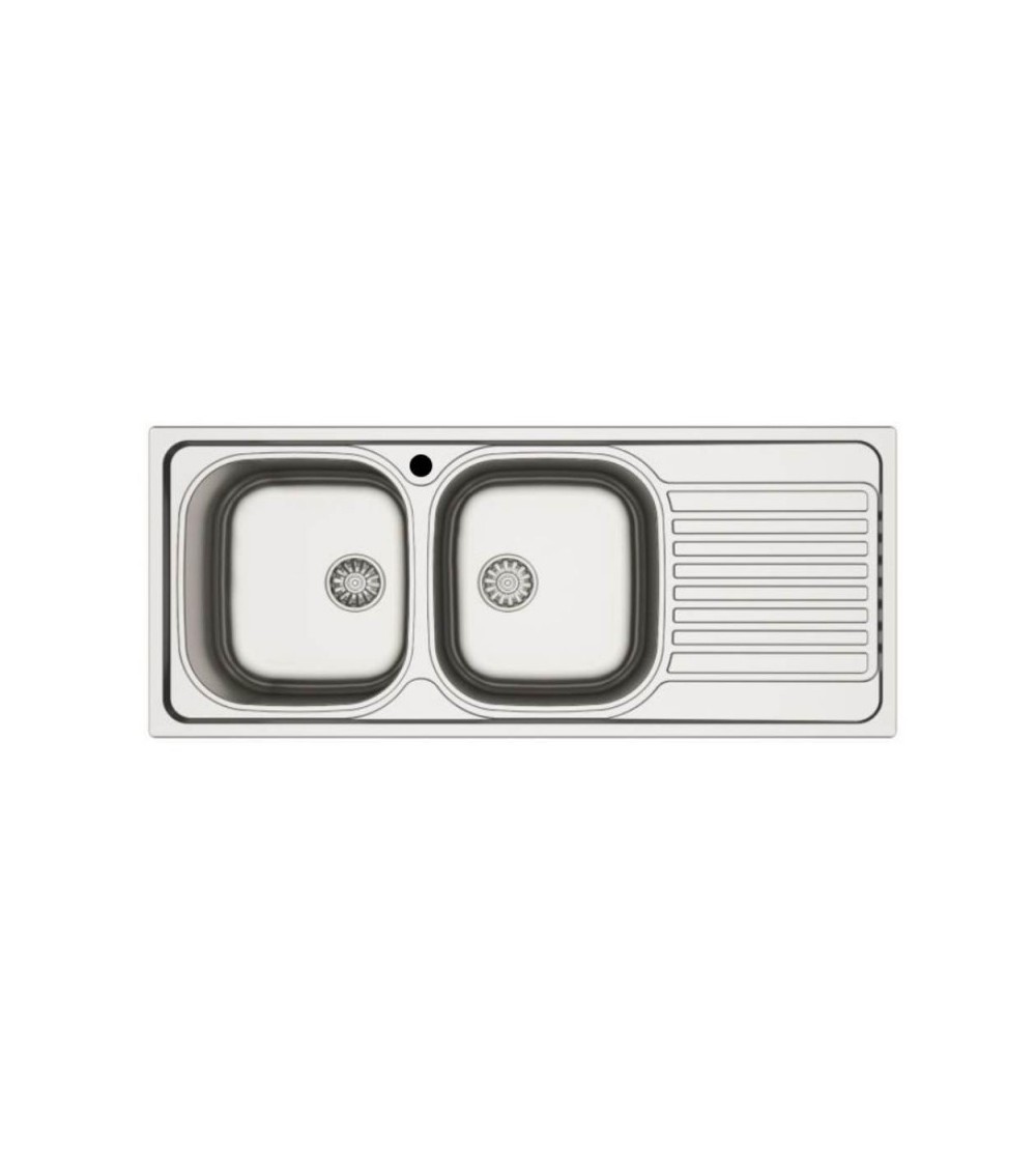 Lavello incasso cucina MP1162DX acciaio116x50 cm due vasche e gocciolatoio destro