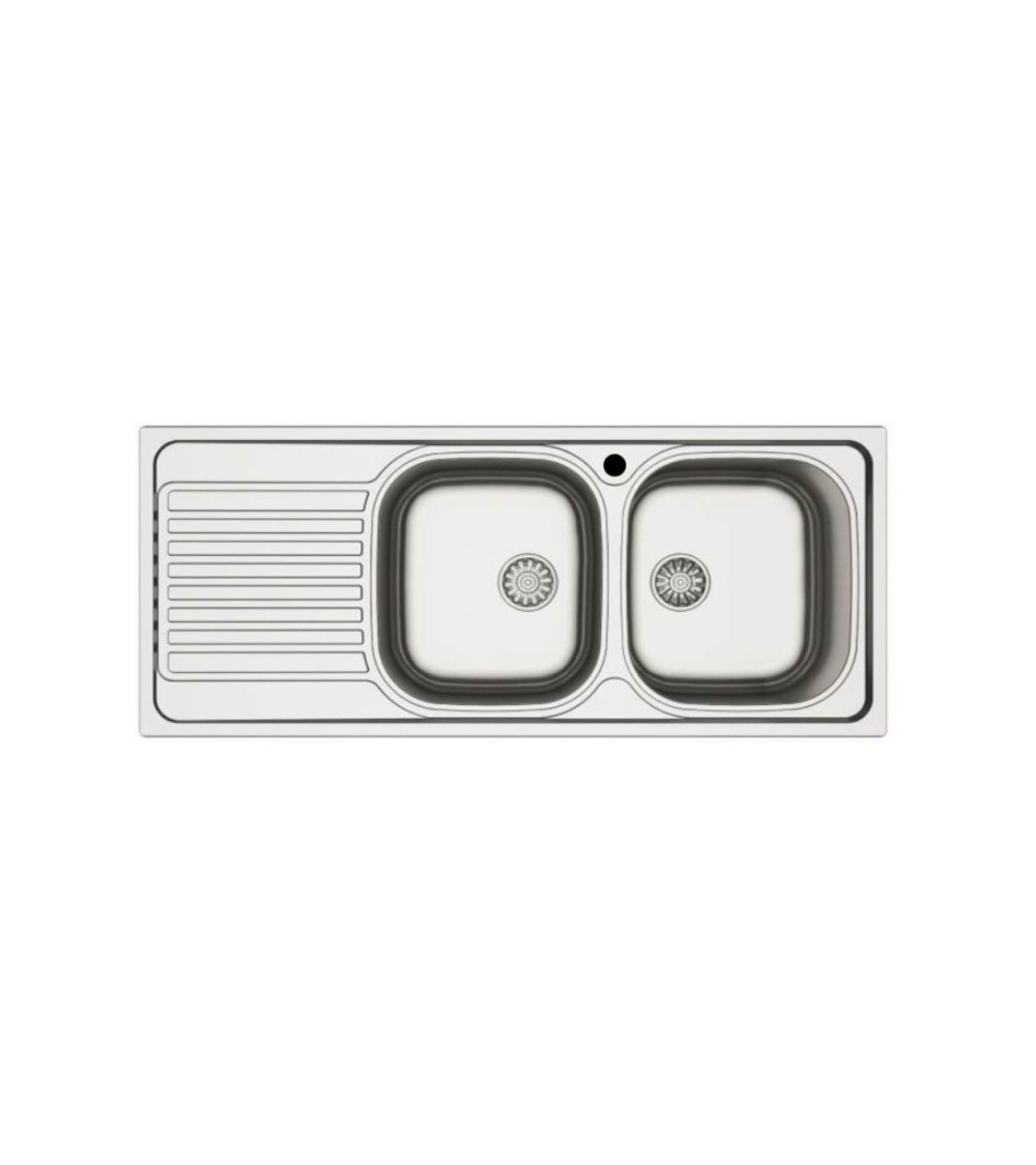 Lavello incasso cucina MP1162SX acciaio116x50 cm due vasche e gocciolatoio sinistro