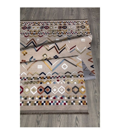 Tappeto antiscivolo Multicolor beige con decori colorati 160x230