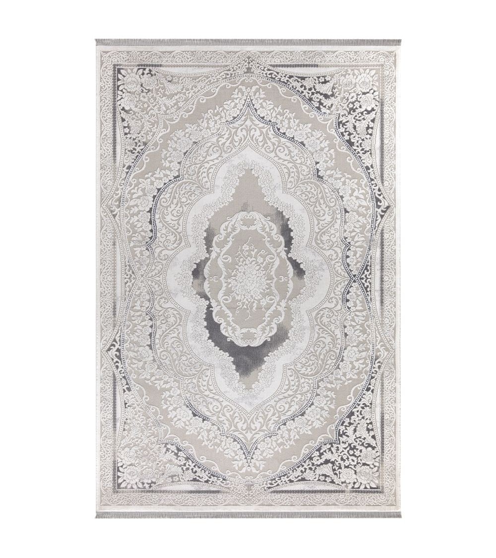 Tappeto Asya CR60 fondo grigio e decoro orientale bianco 160x230