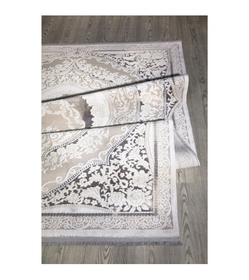 Tappeto Asya CR60 fondo grigio e decoro orientale bianco 160x230