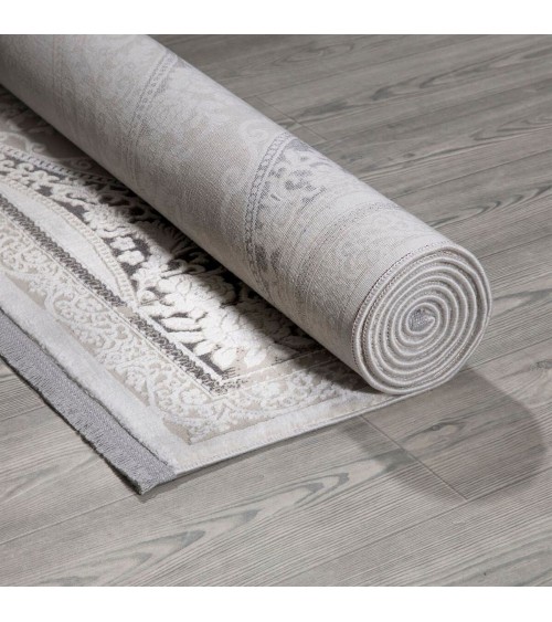 Tappeto Asya CR60 fondo grigio e decoro orientale bianco 160x230
