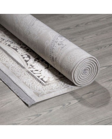 Tappeto Asya CR60 fondo grigio e decoro orientale bianco 160x230