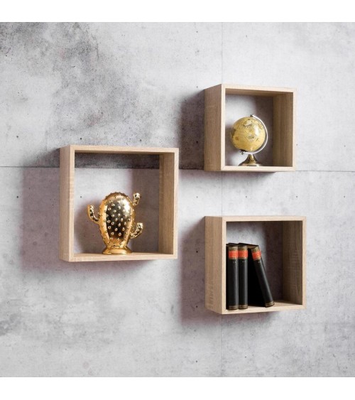 Set 3 mensole da parete Shelvy Cub forma cubo colore sonoma