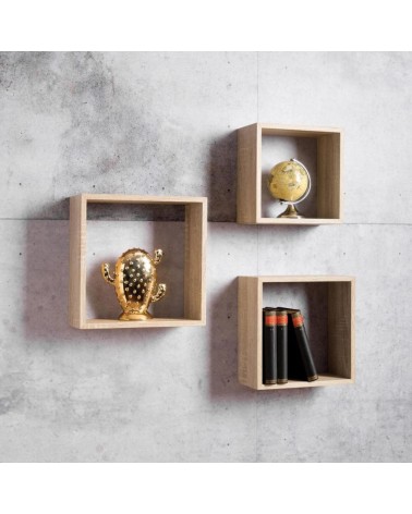 Set 3 mensole da parete Shelvy Cub forma cubo colore sonoma