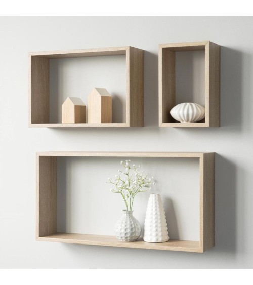 Set 3 mensole da parete Shelvy Rec forma rettangolare colore rovere sonoma