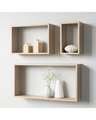 Set 3 mensole da parete Shelvy Rec forma rettangolare colore rovere sonoma