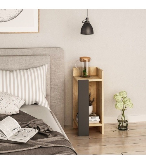 Tavolino comodino di design Elos colore rovere oak pannello antracite 27x25x60h destro