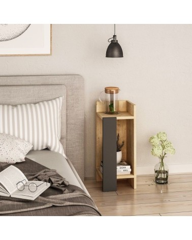 Tavolino comodino di design Elos colore rovere oak pannello antracite 27x25x60h destro