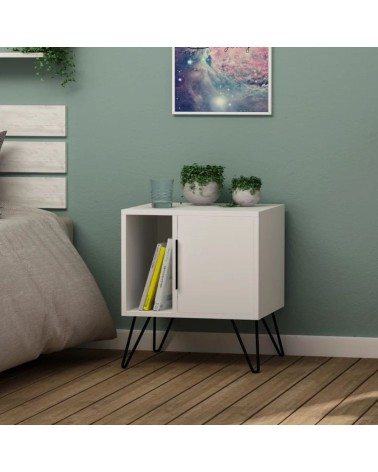 Comodino Glynn colore bianco con anta e vano a giorno
