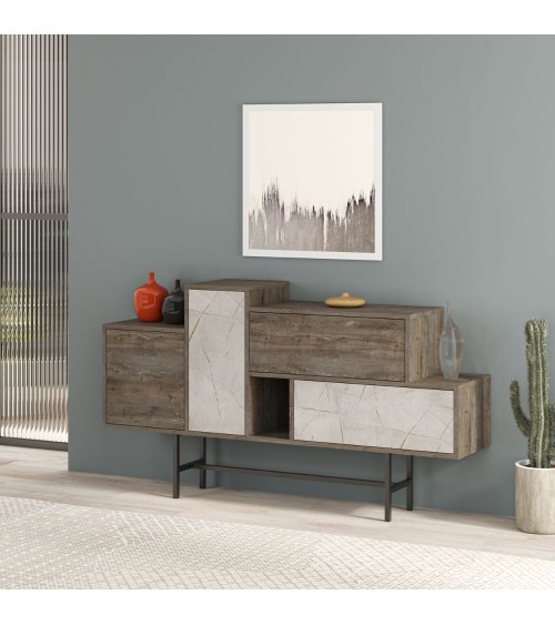 Madia Hermes colore dark coffee con ante e cassetti effetto marmo 160 cm