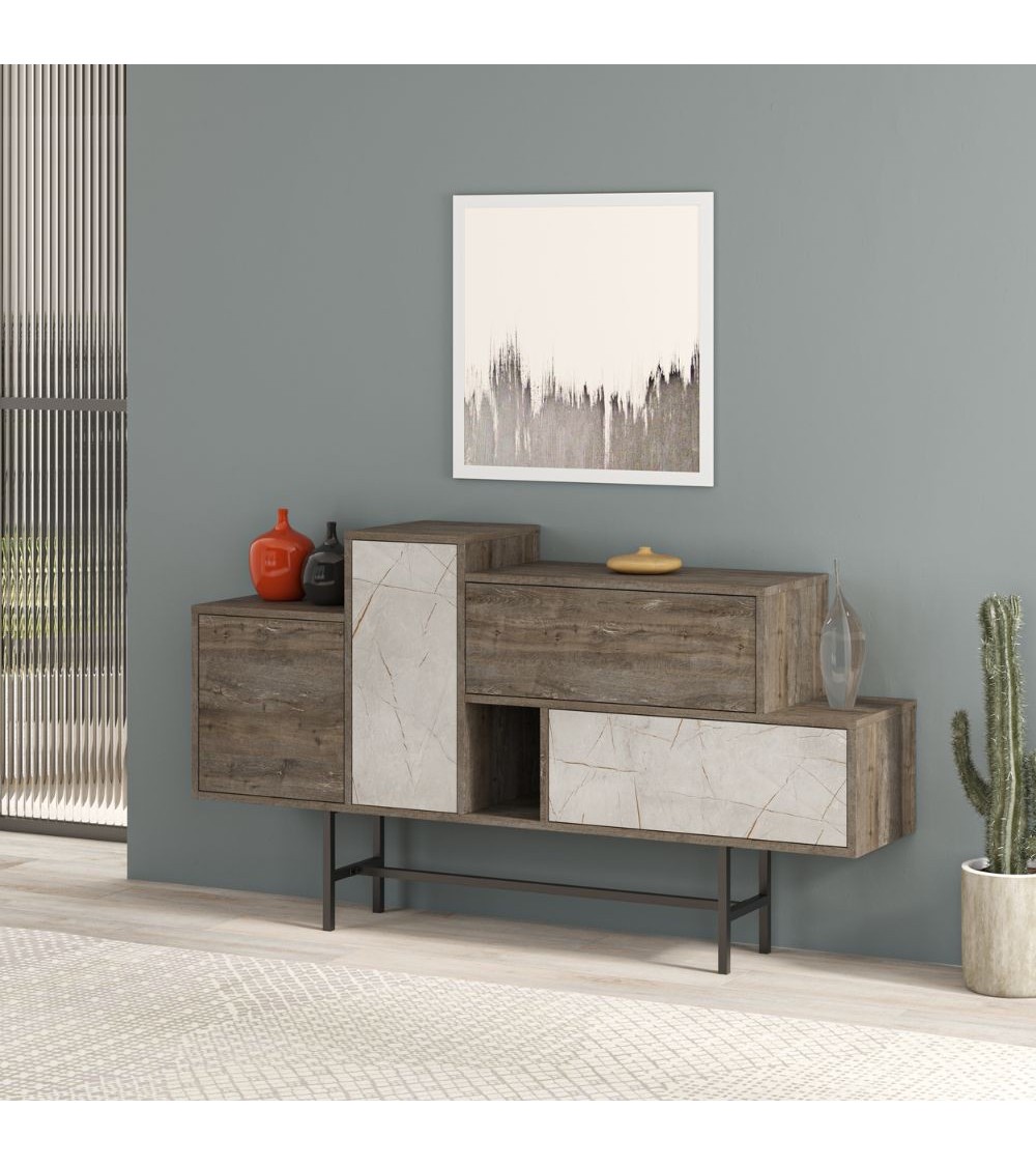 Madia Hermes colore dark coffee con ante e cassetti effetto marmo 160 cm