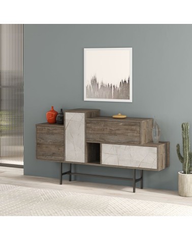 Madia Hermes colore dark coffee con ante e cassetti effetto marmo 160 cm