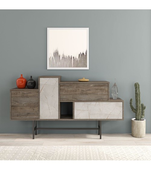 Madia Hermes colore dark coffee con ante e cassetti effetto marmo 160 cm