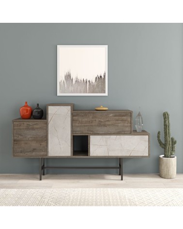 Madia Hermes colore dark coffee con ante e cassetti effetto marmo 160 cm