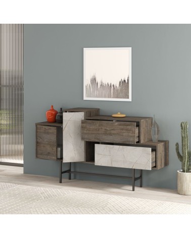 Madia Hermes colore dark coffee con ante e cassetti effetto marmo 160 cm