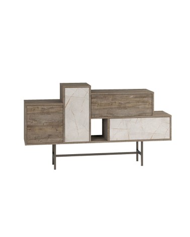 Madia Hermes colore dark coffee con ante e cassetti effetto marmo 160 cm