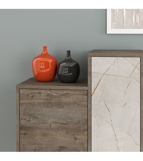 Madia Hermes colore dark coffee con ante e cassetti effetto marmo 160 cm