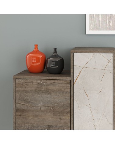 Madia Hermes colore dark coffee con ante e cassetti effetto marmo 160 cm