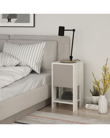 Comodino Ema anta ribalta colore bianco tortora 30x30x55h