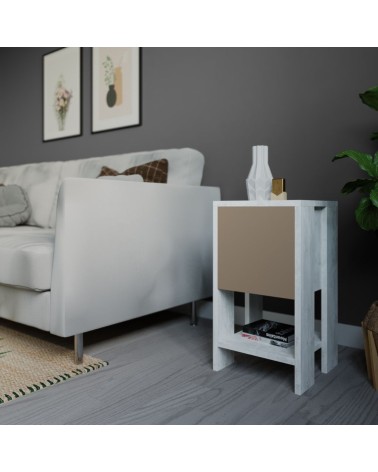 Comodino Ema anta ribalta colore bianco tortora 30x30x55h