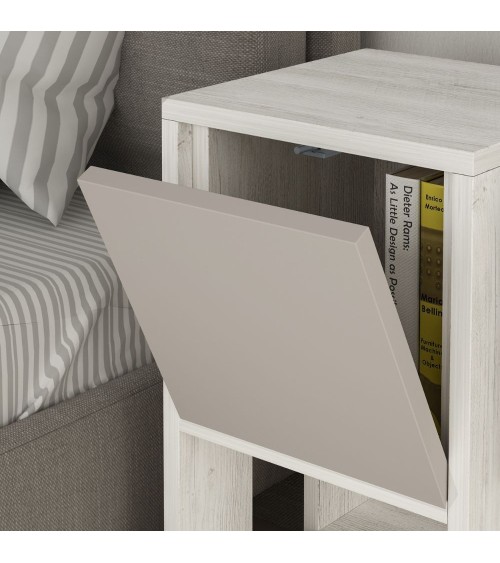 Comodino Ema anta ribalta colore bianco tortora 30x30x55h