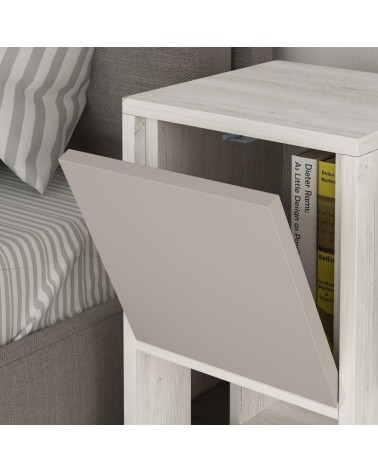 Comodino Ema anta ribalta colore bianco tortora 30x30x55h
