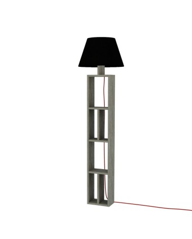Lampada da terra Giorno in legno con libreria e paralume nero