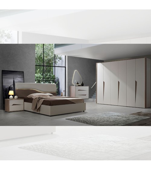 Camera da letto Soleil con letto contenitore colore cashmere e olmo biscotto