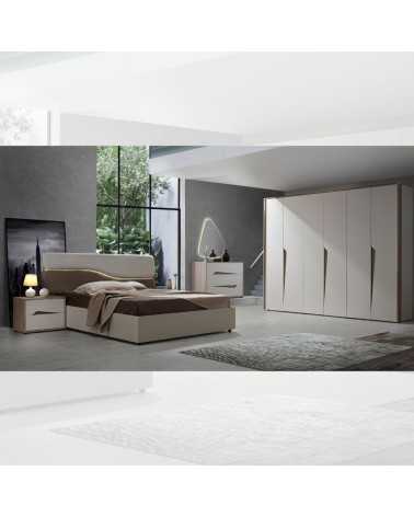 Camera da letto Soleil con letto contenitore colore cashmere e olmo biscotto