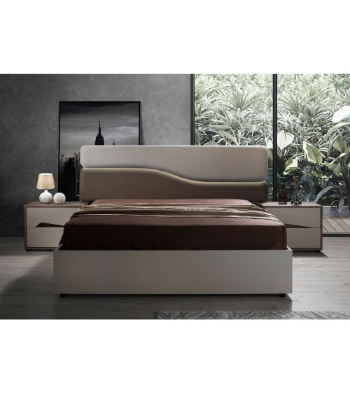 Camera da letto Soleil con letto contenitore colore cashmere e olmo biscotto