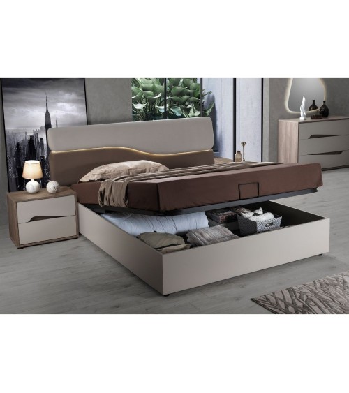 Camera da letto Soleil con letto contenitore colore cashmere e olmo biscotto