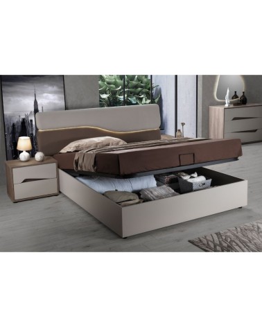 Camera da letto Soleil con letto contenitore colore cashmere e olmo biscotto