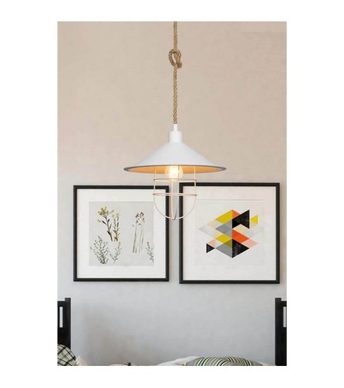 Lampada da soffitto Bulut ASZ0631 metallo bianco e corda iuta